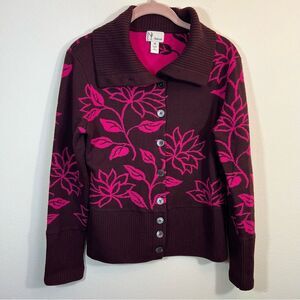 Neve Women’s Wool Floral Cardigan Burgundy Pink Medium